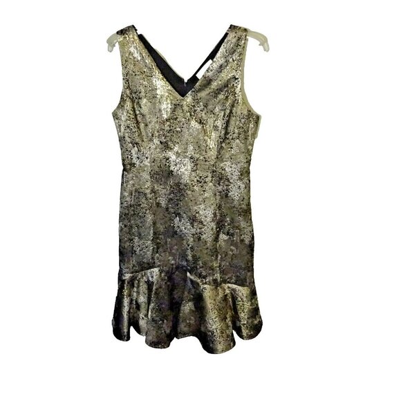 Natori Metallic Jacquard Dress Size 8 | Silver Gold Sleeveless Cocktail Party - Picture 5 of 10